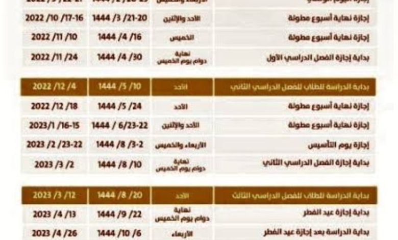 جدول اجازات 2023 الرسمية في السعودية تفاصيل